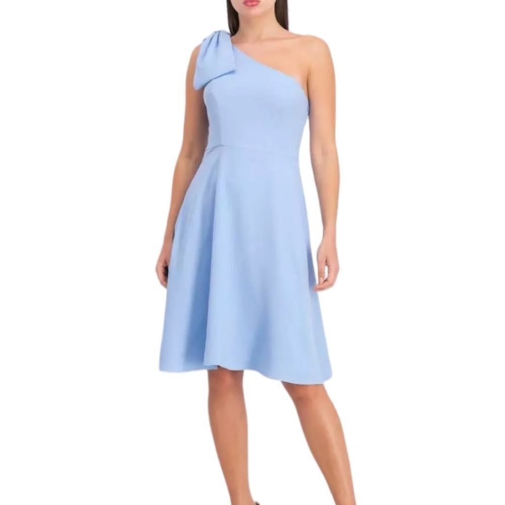 Gal Meets Glam Blue Yvonne One Shoulder Bow Cocktail Dress Size 6P *FLAW*